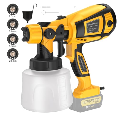 Cordless Paint Sprayer for Dewalt 20V MAX Battery, HVLP Spray Paint Gun, 3 Patterns and 4 Copper Nozzles, High Power Electric Spray Paint Gun for Furniture Home House Painting(Battery Not Included)