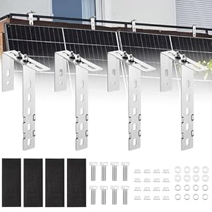 HonGien 4 PCS Solar Panel Mounting Brackets Adjustable Solar Bracket Hooks Stainless Steel for 60-180mm Wide Square Balcony Terrain for Solar Panels Power Station Brackets