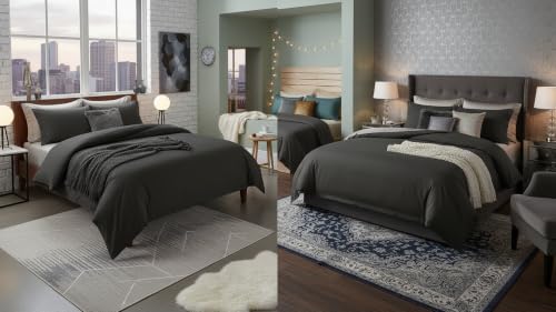 Image of Duvet Cover Set Single Size Bed (60x92 Inch) 1 Duvet Cover + 2 Pillow Covers with Zipper 400 TC Microfiber Luxurious Quilt, Comforter, Rajai, Dohar Blanket Cover (Dark Grey)