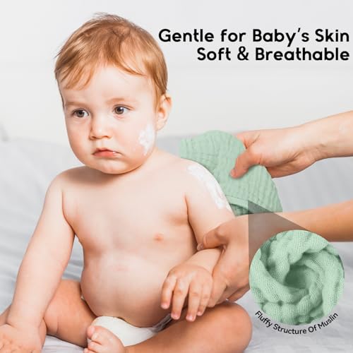 Image of Unnivoll Muslin Burp Cloths for Baby 100% Cotton Burping Cloths for Boys Girls Large 20''X10'' Extra Soft and Absorbent 12 Pack - Gradient Green