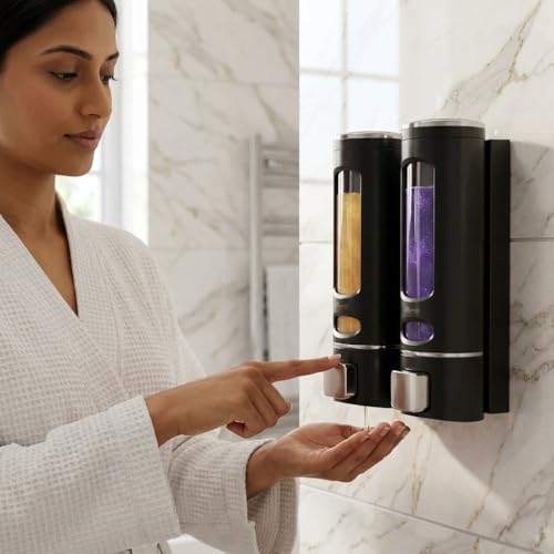 Image of ALTURAS Wall Mounted Liquid Soap Dispenser, ABS, 400 ML, for Shampoo, Sanitizer and Gel Handwash Dispenser (Black 400ml -2PC)