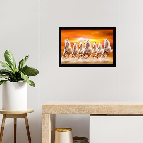 Image of Indianara Vastu Running Seven Horse Painting With Frame 20 Inches X 14 Inches (Style 4)