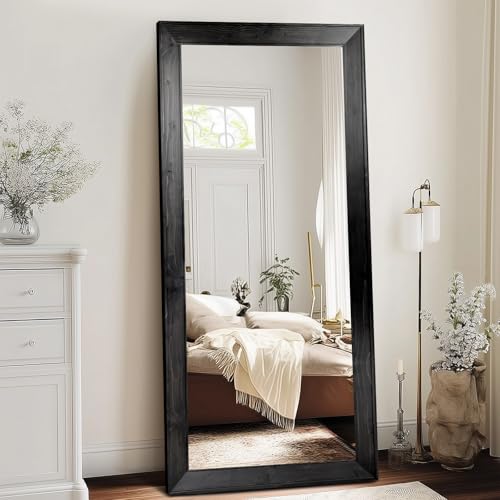 Image of 71x32in Full Length Mirror, Rustic Black Beveled Wood Frame