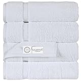 SALBAKOS 100% Turkish Cotton Bath Towels | 4 Piece Turkish Bath Towels White 27x54 Standard Size | Premium Hotel Quality, Super Absorbent, Thick, Plush Turkish Towel - Made in Turkey (White Pack of 4)