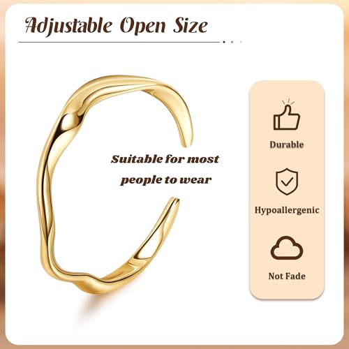 18K Gold Plated Cuff Bracelets for Women Open Adjustable Gold Cuff Bangle Bracelets Thick Hammered Wrist Cuff Bracelets Thin Minimalist Gold Cuff Bracelet3