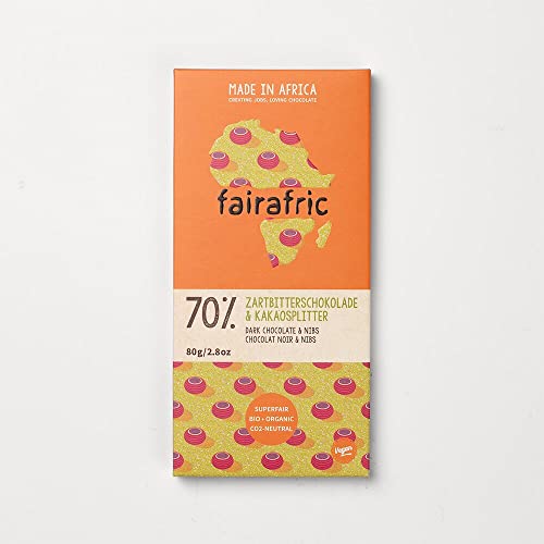 fairafric 70% Bio-Zartbitterschokolade & Kakaosplitter (6 x 80 gr) Cover