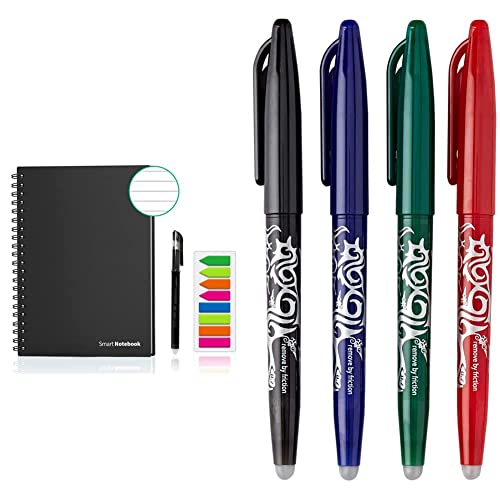 GUYUCOM Wiederverwendbares Notizbuch A5- Notizblock Elektronisch Liniert,Lade Notizen mit Der iOS-/Android-App hoch in Der Cloud & Pilot Pen Frixion Tintenroller (radierbar) 4 Stück farbig sortiert Cover