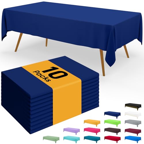 Image of Smiry Disposable Table Cloth - 10 Pack, 54 x 108 Inch Waterproof Rectangle Tablecloths for Parties, Decorative Plastic Table Cover, Leakproof & Sturdy, Navy