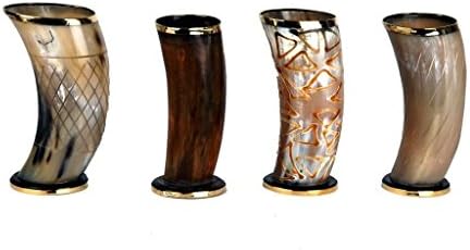 PARIJAT HANDICRAFT Set of 4 Ceremonial 6" viking drinking horn Mug cups for ale beer wine mead gift