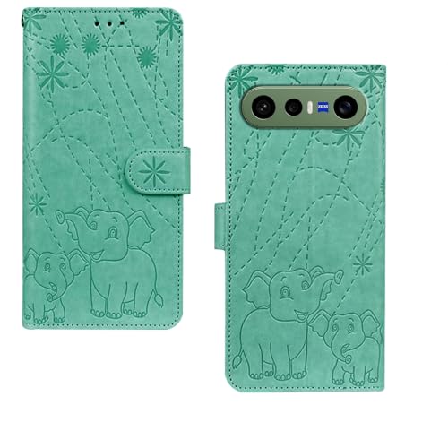 Image of amazon basics Vivo X300FE 5G Flip Cover | Card Pockets Wallet & Stand | Flip Cover for Vivo X300FE 5G (Green Elephant)