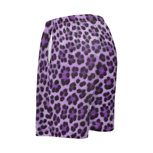 Mens Sleep Shorts Purple Leopard Pattern Print, Elastic Pajama Short Pants with Pockets Drawstring4