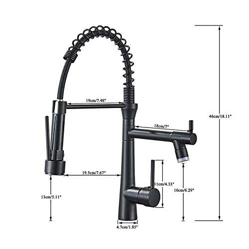 Robinet de cuisine mitigeur noir mat à double bec et ressort