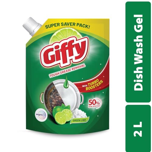 Image of Giffy Concentrated Liquid Dishwash with Green Lime & Active Salt 2L | 50% More Effective|Power of Turbo Boosters (Pack of 2)