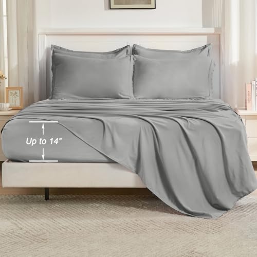 Image of Andency Queen Comforter Set with Sheets Medium Grey - 7 Pieces Boho Tassel Bed in a Bag Soft Lightweight Bedding Sets, Fringe Bed Set with Comforter, Sheets, Pillowcases & Shams