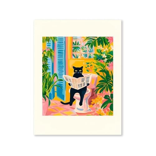 Póster de gato negro decorativo para la pared del baño, pintura de salón y fregadero en 40x50cm