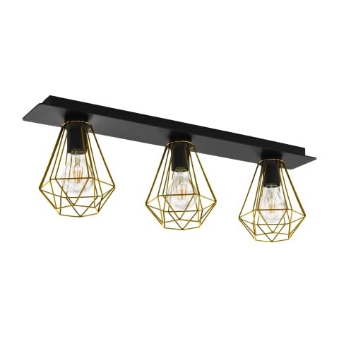 Lámpara de techo EGLO Tarbes 2, 3 luces, metal negro y latón, casquillo E27 Cover