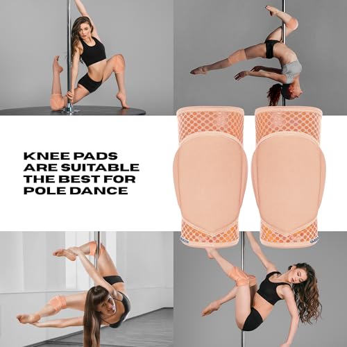 Queen Wear – Nude Latte Grip – Pole Dance Knee Pads – Perfect Woman Protection for Ballet Modern Dance and Indoor Sports (M)
