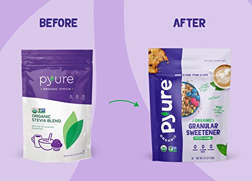 Image of Pyure Organic Stevia Blend | Granulated Sugar Substitute with Zero Calories & Carbs | Keto, Diabetic & Vegan Friendly | Sugary Taste Alternative | USDA Organic, Non-GMO | Erythritol Free | Good For Baking | 2.5lb (40oz)