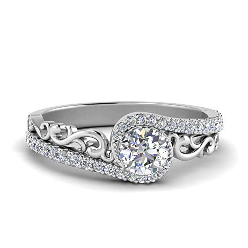 Bague engagement halo argent sterling et diamant CZ filigrane d'exception pour femme