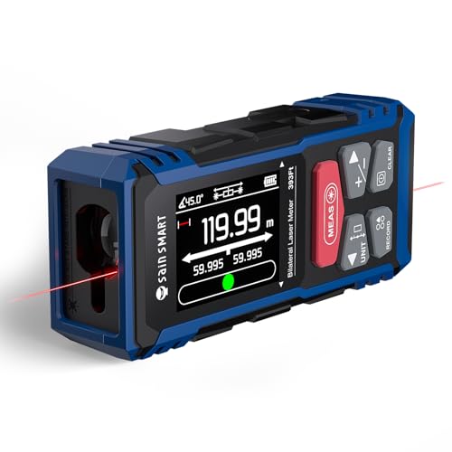 Medidor láser Doble SainSmart, medidor de Distancia Bilateral Rojo de 120 m con Pantalla LCD retroiluminada, medidor láser Recargable, Sensor de Longitud, área, Volumen y ángulo
