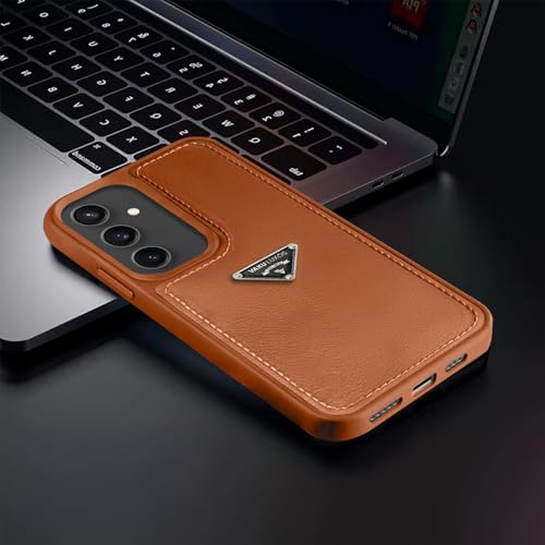 Image of Vaku Luxos Nyxen Back Cover Case for Samsung Galaxy S23 FE Premium Leather Stitched Soft Shockproof Protective TPU Phone Case Camera Screen Protector- Brown
