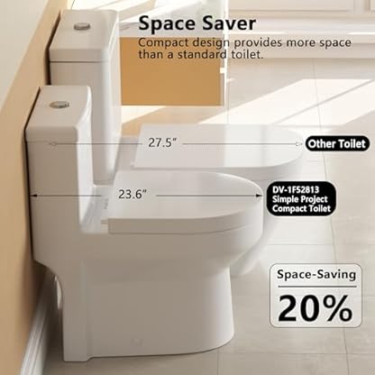 DeerValley Kleines einteiliges kompaktes WC für Badezimmer, Doppelspülung mit Soft-Close-Sitz, 0,8/1,28 GPF, hohe Effizienz, weiße Toilette für kleines Badezimmer, 30,5 cm – Bild 4