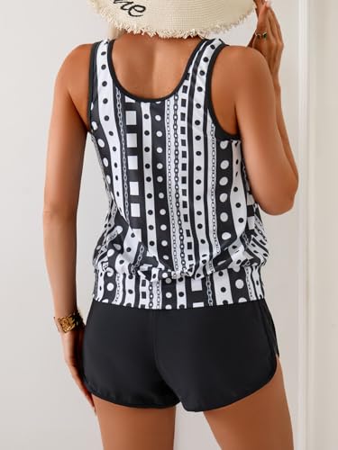 Image of Aidonger Women's Tankini Swimsuit Modest Two Piece Bathing Suit Tummy Control Athletic Blouson Tank Top with Short Bottoms
