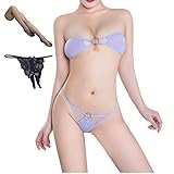 OLYOLY【4点セット】OLさんの過激な下着 マイクロビキニ ブラジリアン セクシー ランジェリー 水着 濡れ透け 穴あき Tバック ニーハイ (05 水色)