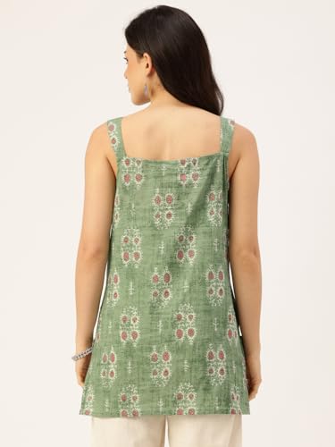 Image of feranoid Women's Printed Sleeveless Short Kurti with Stylish Neck, Backless Design & Side Slits (XS-XL)