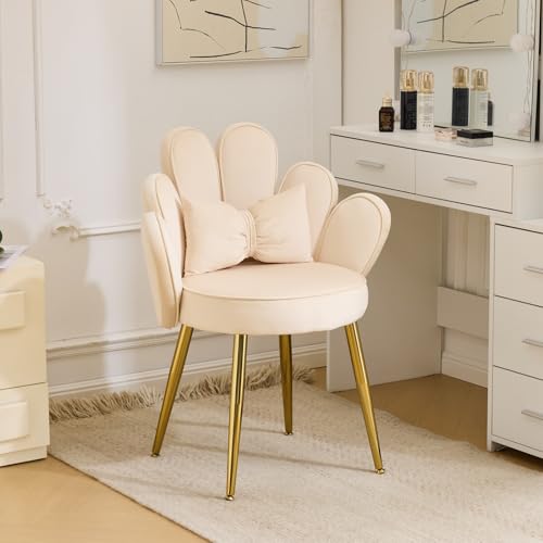 Bonnlo Fauteuil, Chaise Coiffeuse, Fauteuil Relax, Chaise de Bureau Ergonomique, pour Salon, Bureau, Chambre, en Velours, Beige, 69 x 45 x 83 cm
