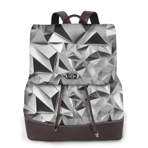Sac à dos en cuir polyvalent noir pour femme imprimé argenté