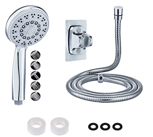 B3AD Pommeau de Douche 5 Modes de Jet d'Eau Agréables Tuyau Flexible de Douche 2M En Acier Inoxydable Avec Support Douchette Pomme de Salle de Bains Adhésif Tête de Douche Installation Facile