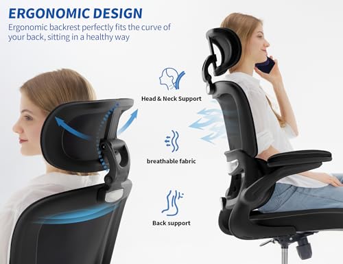 Image of TRALT Ergonomic Office Chair - Desk Chair with Adjustable Headrest Lumbar Support Computer Chair - Mesh Comfy Chair with Flip-up Armrests - Gaming Chair for Adults Home Office PU, Black, Pack of 6