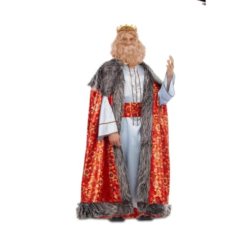 My Other Me - Fantasia masculina adulta do rei feiticeiro Gaspar com capa longa, túnica e cinto em vermelho e cinzento tamanho ML. Mostre uma majestade digna de um rei em qualquer festa.