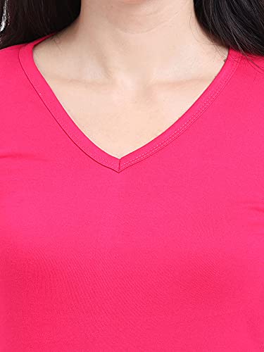 Image of FLEXIMAA Women's Cotton Plain V Neck Full Sleeve T-Shirt