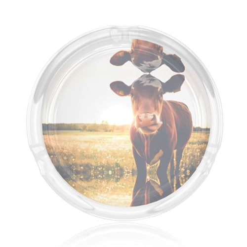 Cendrier en verre imprimé vache animal – 8,5 cm de diamètre, parfait pour la maison et le bureau décoration de bureau