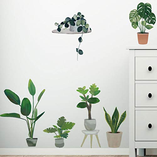 Adesivos de parede de plantas verdes Besportble, adesivos de parede de folhas de plantas em vaso ver