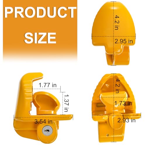 Nicunom Trailer Hitch Lock, Universal Lock Trailer Heavy Duty Coupler Locks with Keys, Trailer Tongue Lock for Vehicle Tow Boat RV Truck, Fits 1-7/8\", 2\" & 2-5/16\" Couplers,Yellow - Thumbnail 2