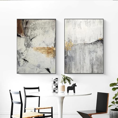 Impression d'art moderne abstraite gris or, 2 cadres 70x90cm - 2