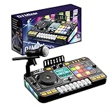 Musik DJ Konsole für Kinder mit Light Response System 12 Tracks Wireless Mikrofon und Soundtasten (Schwarz)