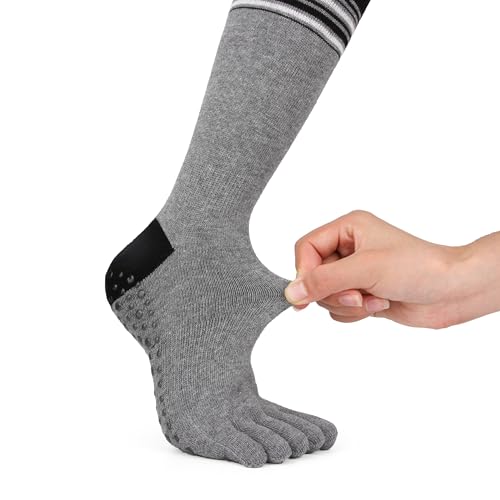 Yoga Pilates Socks with Grips for Women Non Slip Knee High Toe Socks for Yoga, Pilates, Barre, Dance4
