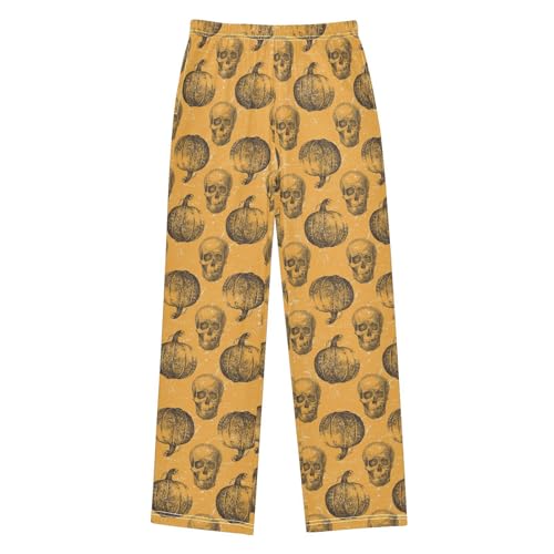 Retro Skull Pumpkin Boys Long Pants Soft Trousers Elastic Waist Kids Lounge Bottoms with Pockets S-XL