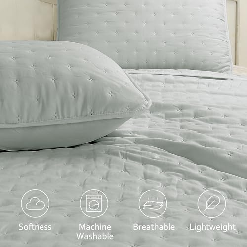 ROARINGWILD California Cal King Size Quilt Bedding Sets with Pillow Shams, Sage Green Oversized Lightweight Bedspread Coverlet, 3 Pieces, 118x106 inches