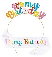 Birthday Crown for Girls, Cute Birthday Sash & Birthday Tiara for Women Set, Sweet Birthday Headb...