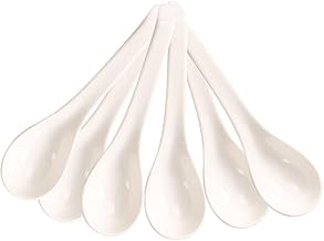 Hemoton 6 Pçs Colheres de Cerâmica Branca Colheres de Sopa de Porcelana Colher de Jantar Colher de Arroz Pho Ramen Colheres de Sopa de Macarrão Colher de Arroz Ásia Aperitivo Talheres