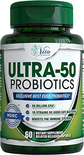 Probiotics 50 Billion with Prebiotics - for Women and Men 18 Strains Patented Delayed Release Shelf Stable Probiotic Supplement for Digestive Health IBS and Bloating