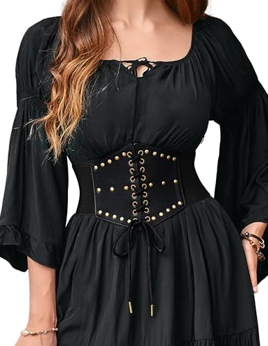 Scarlet Darkness Renaissance Corset Belts for Women Steampunk Wide Waist Belt Pirate Costume