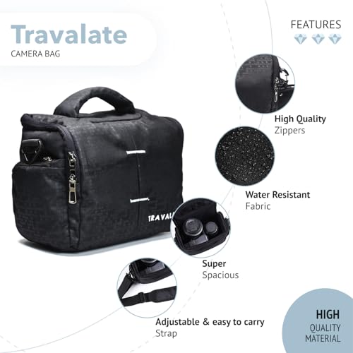 Image of TRAVALATE Polyester Black Classic Dslr Camera Shoulder Bag Case With Adjustable Shoulder Strap, Compatible For Nikon, Canon, Sony Mirrorless Cameras | Waterproof | Breathable Mesh | Anti-Shock