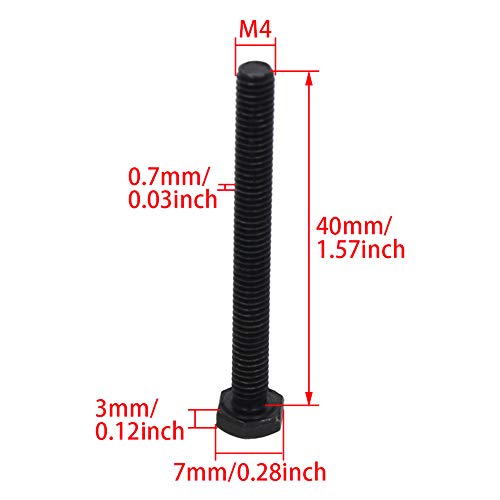 Image of Aicosineg M4 x 40mm Carbon Steel Grade 8.8 External Hex Head Screw Bolts Metric Thread Hexagon Bolts Fastener, 43 x 7 x 7mm (Lx W x H) for Hardware Furniture Machinery Black 100pcs