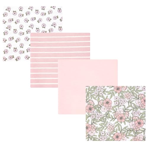 Image of Hudson Baby Unisex Baby Cotton Polyester Flannel Receiving Blankets 4-Pack, Soft Pink Floral, One Size